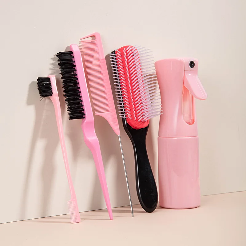 Detangling Brush 5 Pieces Hair Brush Set for Afro Curly Coily Long Hair Knots Detangler Easy To Clean Hair Tools