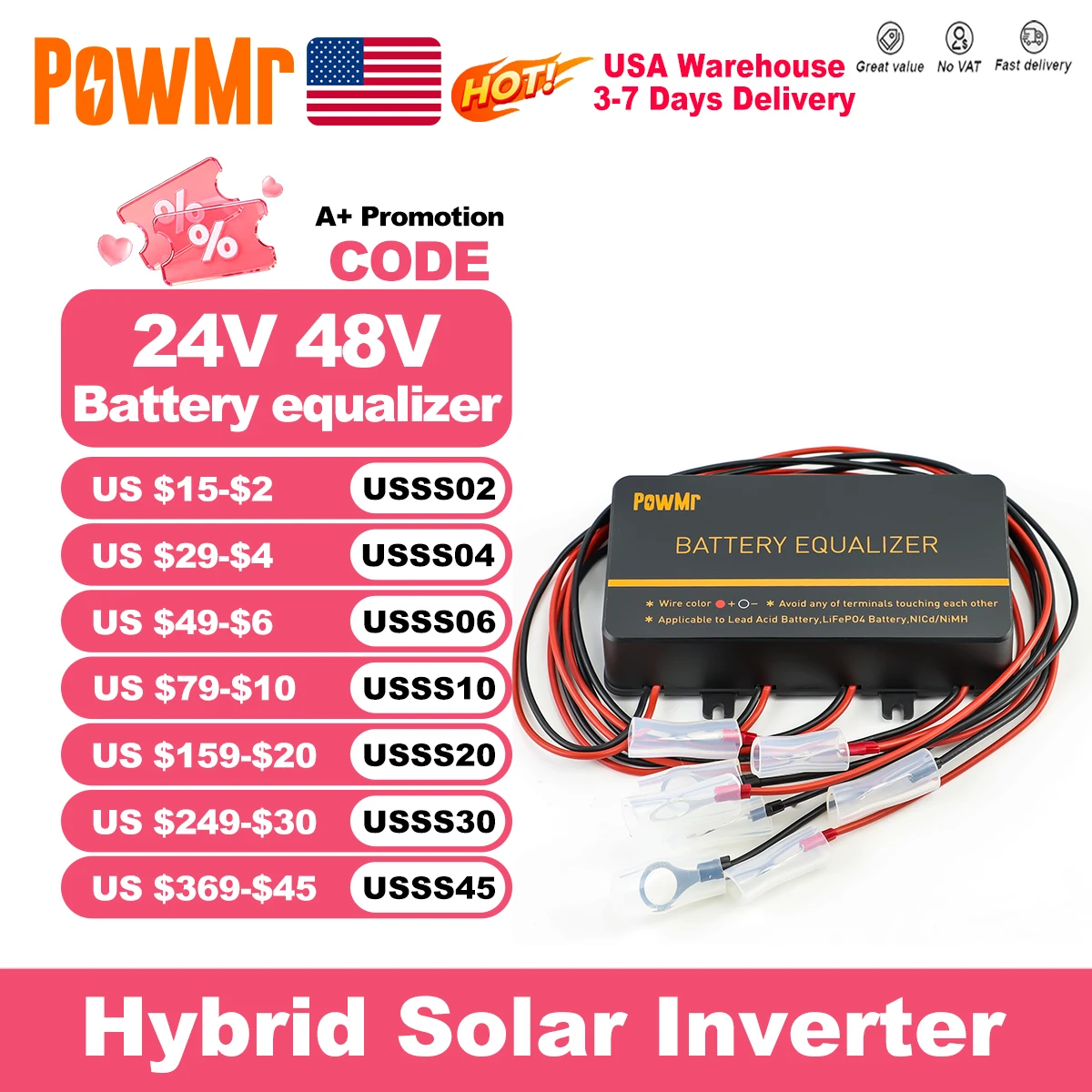 

PowMr США 24 В 48 В Эквалайзер батареи Балансировщик напряжения Эквалайзер напряжения Power Bank для батареи Lifepo4 для продления срока службы батареи