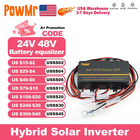 PowMr USA 24V 48V Battery Equalizer Voltage Balancer Equalize Voltage of Power Bank for Lifepo4 Battery to Extend Battery Life