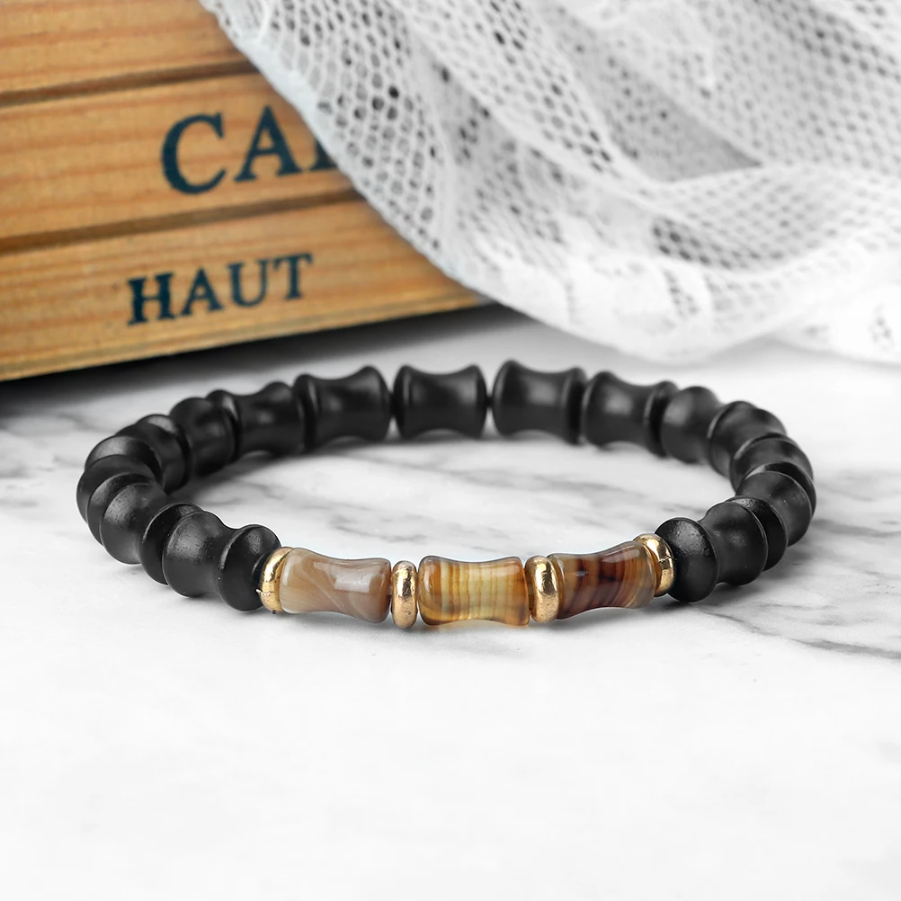 Natural Wooden Beads Bracelet Vintage Design Bamboo Shape Original Sandalwood Black Rosewood Handmade Buddha Yoga Prayer Bangles