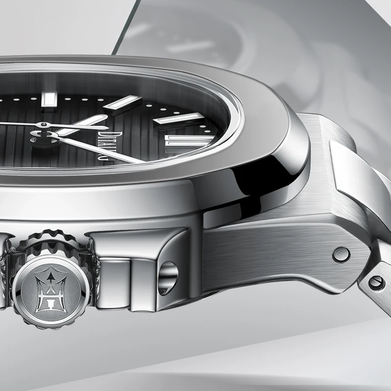 DITALING الرجال ساعة أوتوماتيكية الساعات الفاخرة مربع الميكانيكية ساعة اليد خمر مقاوم للماء الياقوت فراشة المشبك مضيئة