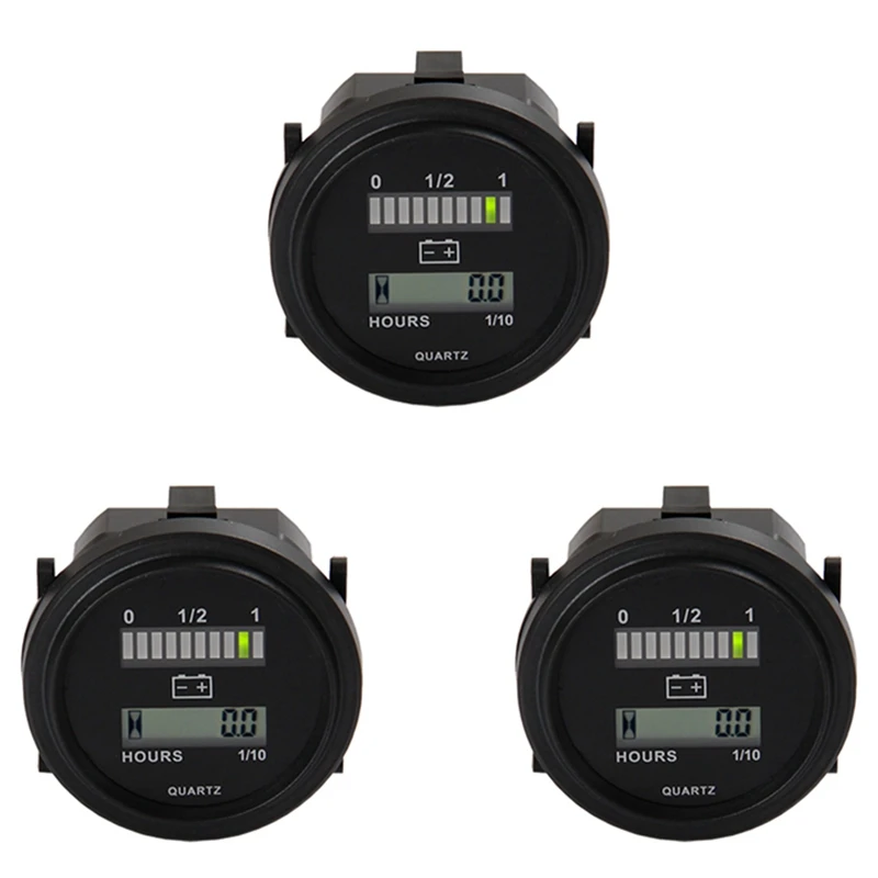 3X LED With Hour Meter Round Battery Indicator Meter Gauge 12/24V 36V 48V For Boat Golf Cart Yamaha Club Cart Forklift