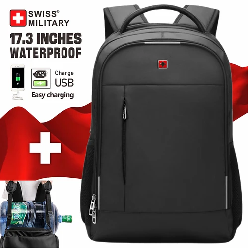 Mochila militar suiza para ordenador portátil para hombre, mochila de negocios de 17 pulgadas, mochila escolar de moda impermeable con USB de gran capacidad, mochila