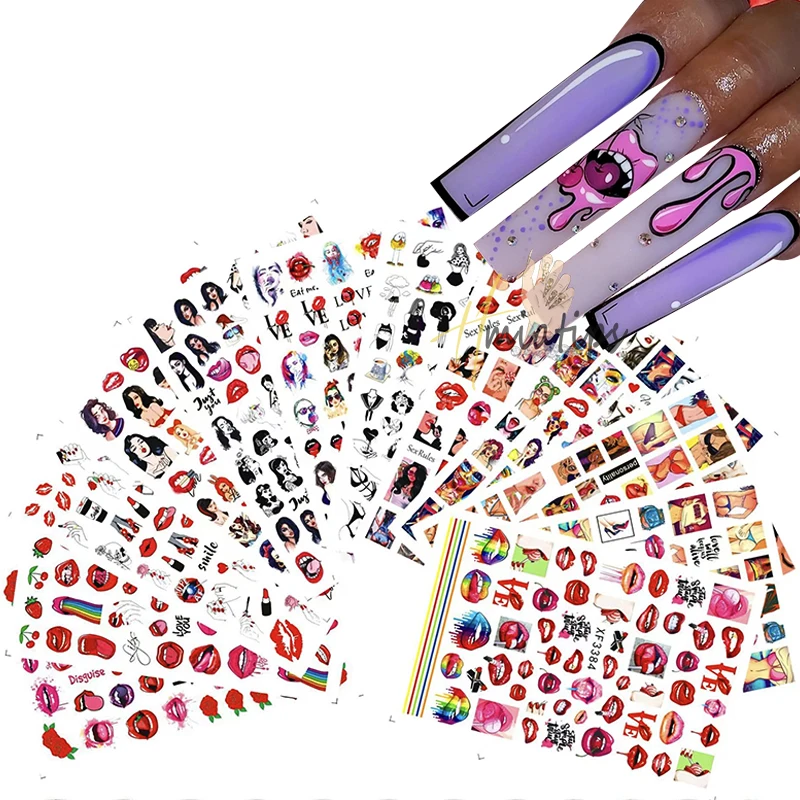 3D  Lips Nail Art Stickers Sexy Hot Lips Girl Slider Self-adhesive Manicure Nail Art Supplies DIY Manicure Accessories