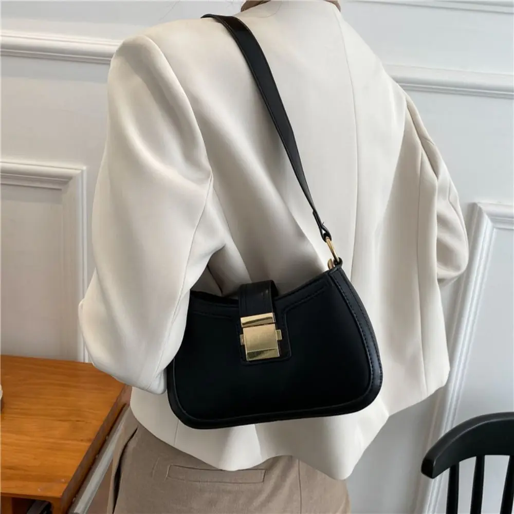 Vintage Trendy Ladies Underarm Shoulder Bag Solid Color Lacquer PU Leather Handbag Fashion Simple Female Purse