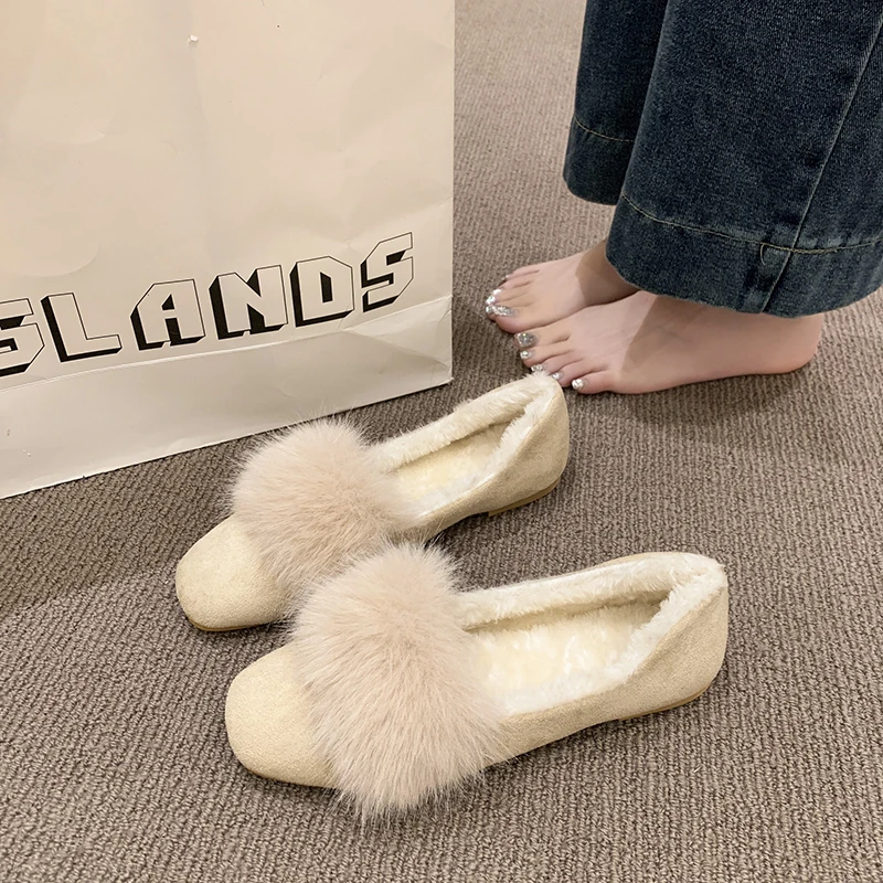 Zapatos de Mujer con Suela Plana y Forro de Peluche para Otoño e Invierno, Versátiles, Estilo Coreano, Mocasines Casus