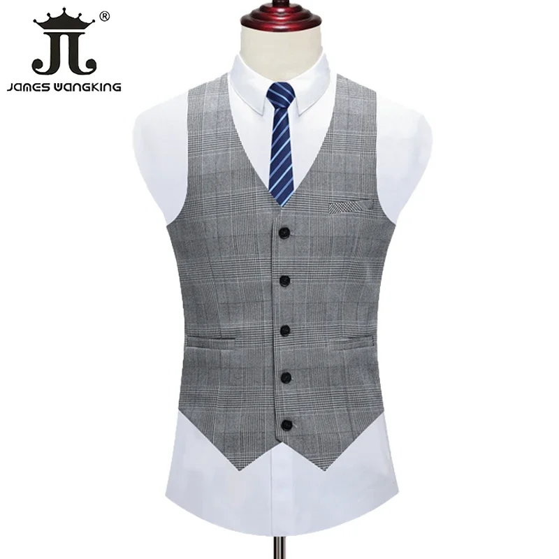 Blazer Vest Pants High-end Brand Boutique Fashion Classic Plaid Houndstooth Mens Formal Office Business Suit Groom Wedding Dress