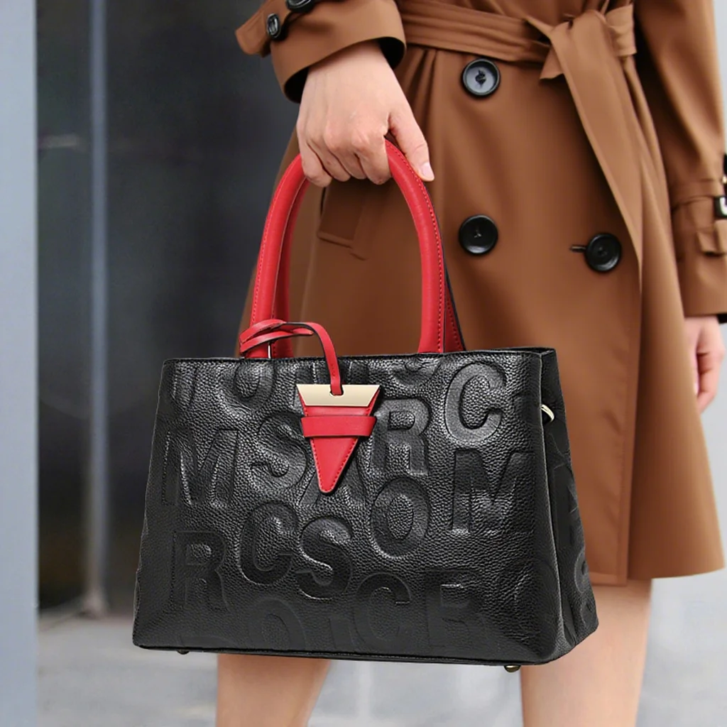 

Женская сумка из натуральной яловой кожи с буквами, большая вместимость, высококачественный вид, съемный плечевой ремень, подмышка на одно плечо