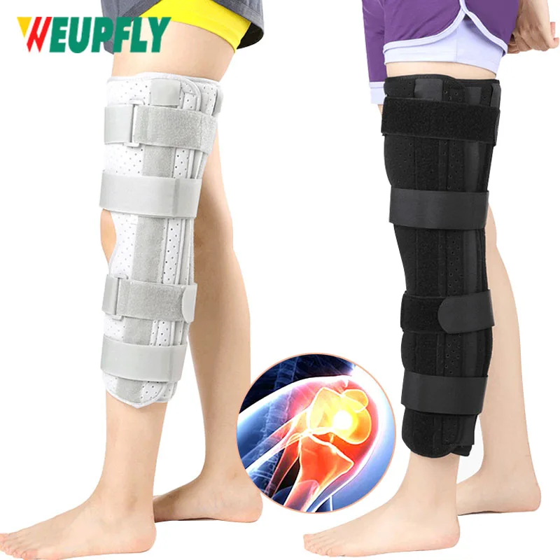 3-Panel Knee Immobilizer Full Leg Support Brace, Aluminum Alloy Straight Knee Splint - for Knee Fractures,ACL,MCL,Meniscus Tear