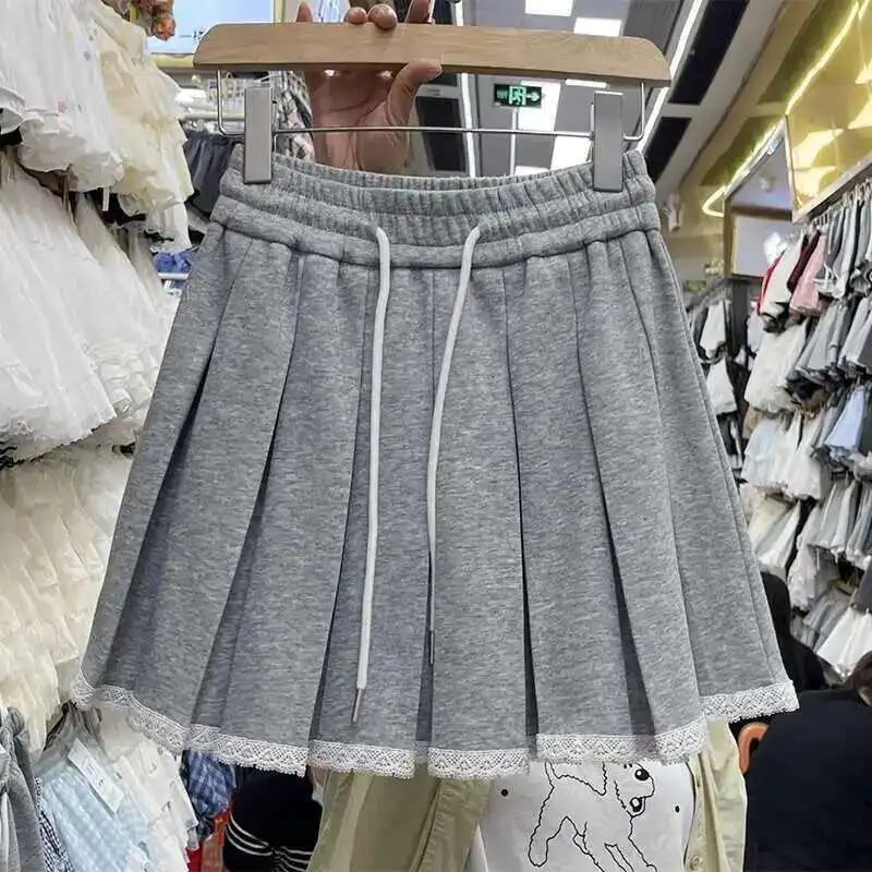 

Кружевная лоскутная короткая юбка в спортивном стиле с завязками на шнуровке и эластичной резинкой на талии, летние милые плиссированные юбки трапециевидной формы