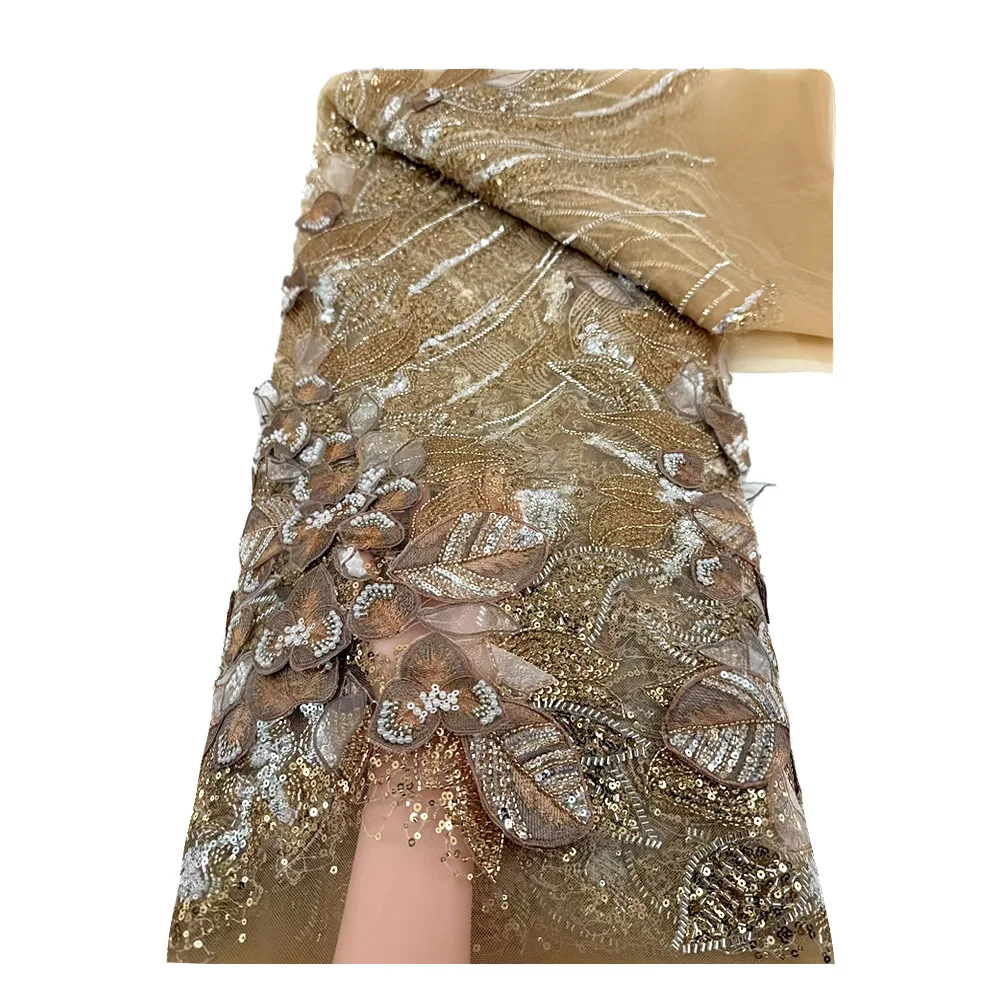 

Роскошная африканская кружевная ткань с 3D цветочной вышивкой, 2024, нигерийские бусины с блестками, французский тюль, женское платье, свадебное платье