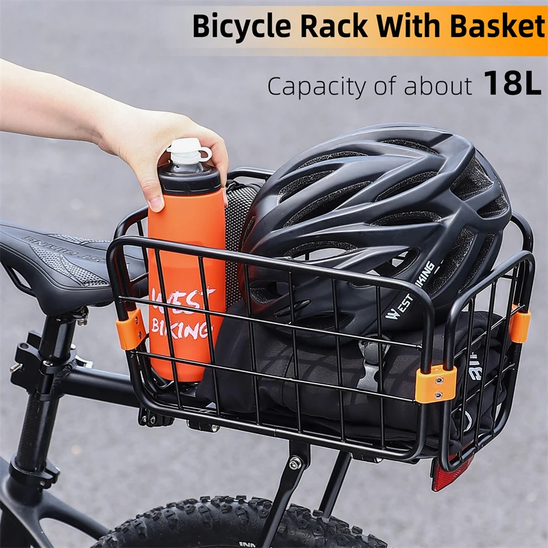 WEST BIKING Bicycle Rear Luggage Rack Cargo Carrier Basket Quick Release Adjustable Trunk Rack With Reflector & Luggage Straps