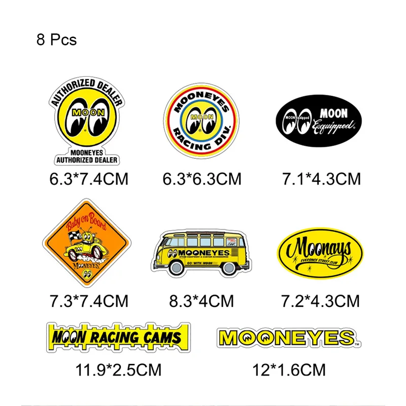 8 Pcs/Set  Stickers Motor Decals Moon Car Stickers Skateboard Decora Pegatinas Waterproof for Lugguage  Laptop Bicycle Pitcher