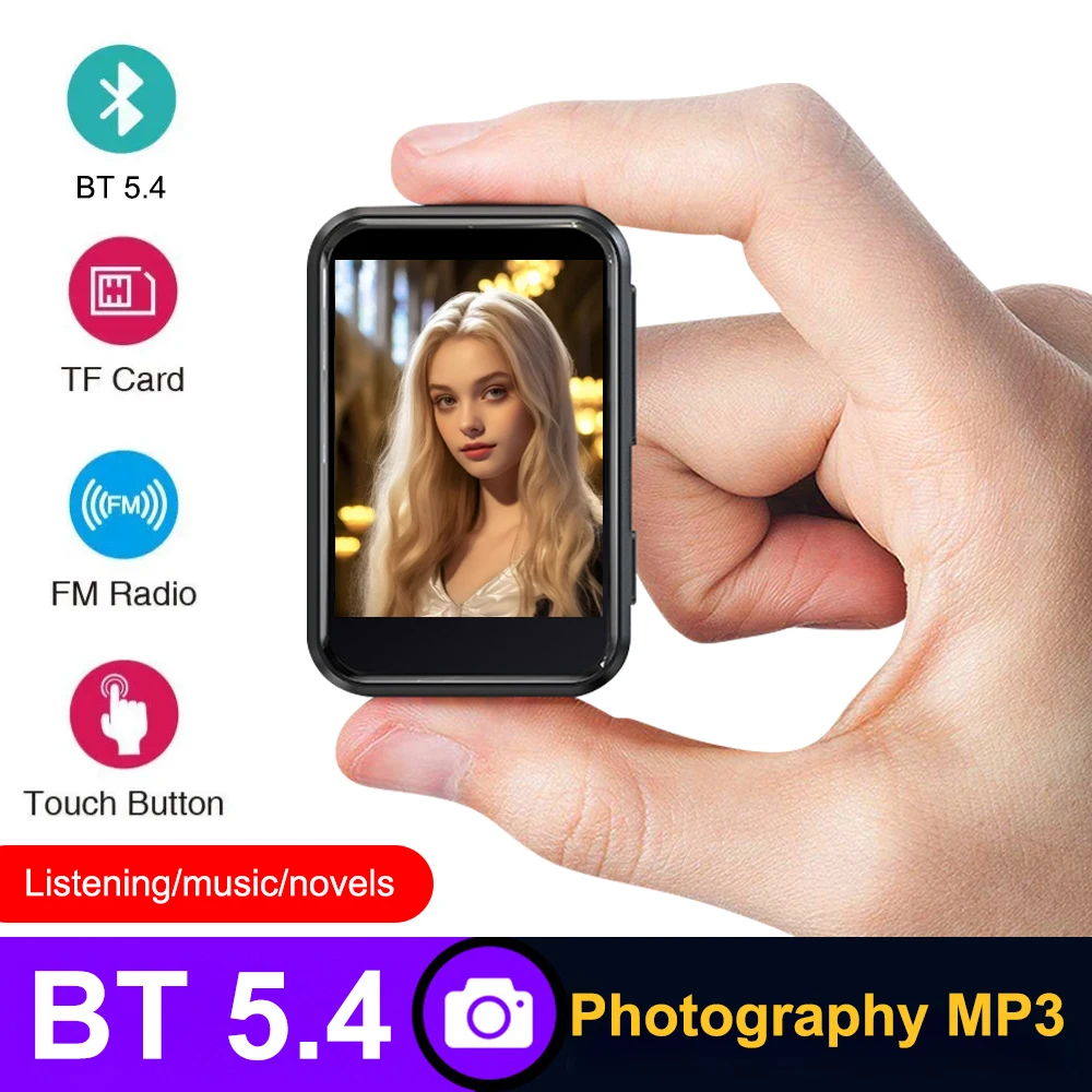 Portable MP3 Player Bluetooth 5.4 HiFi Music Player MP3 Walkman Touch Screen Built-In Speaker Recorder Camera Video Playback FM