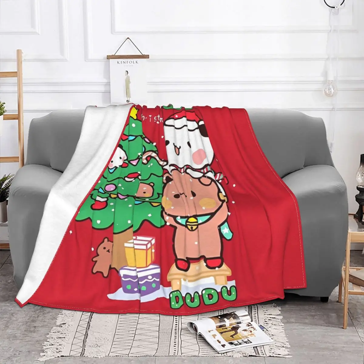 Bubu Dudu Xmas Panda Bear Knitted Blankets Flannel Merry Christmas Gifts Soft Throw Blankets for Car Sofa Couch Bed Rug