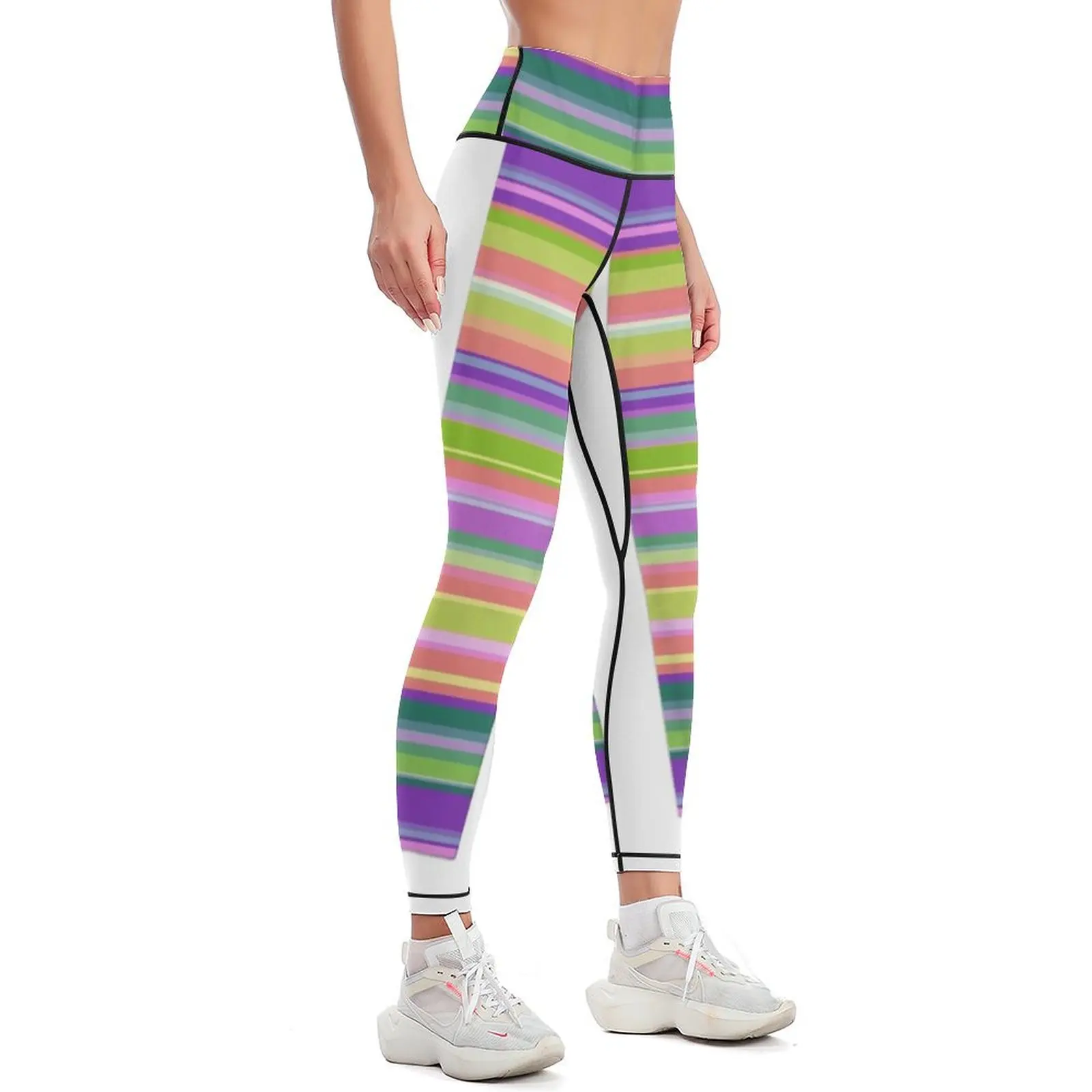 Motivo a righe. Strisce orizzontali luminose. Leggings attillati Leggings da donna a vita alta da donna