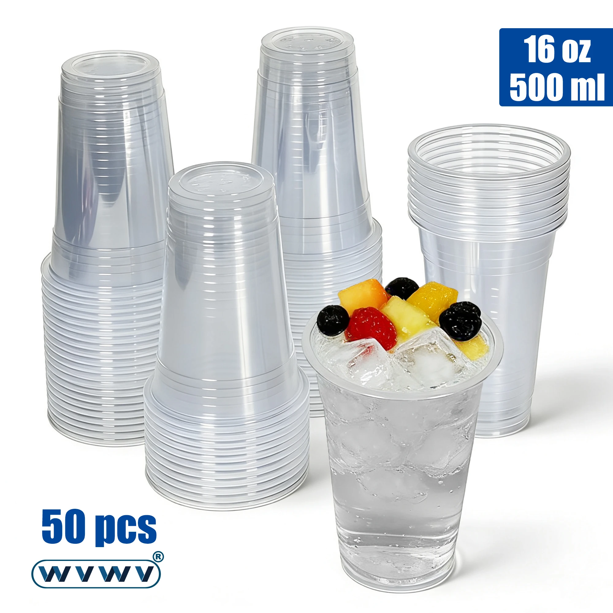 50 Pieces of 16 Oz/500 ml Transparent Milk Tea and Coffee Cups — Suitable for Hot Drinks/Cold Drinks, Smoothies, Milkshakes, Hot Coffee, Beer Festivals, Etc., Perfect for Parties, Holiday Celebrations, Oktoberfest, Weddings, Graduation Season, and Picnics