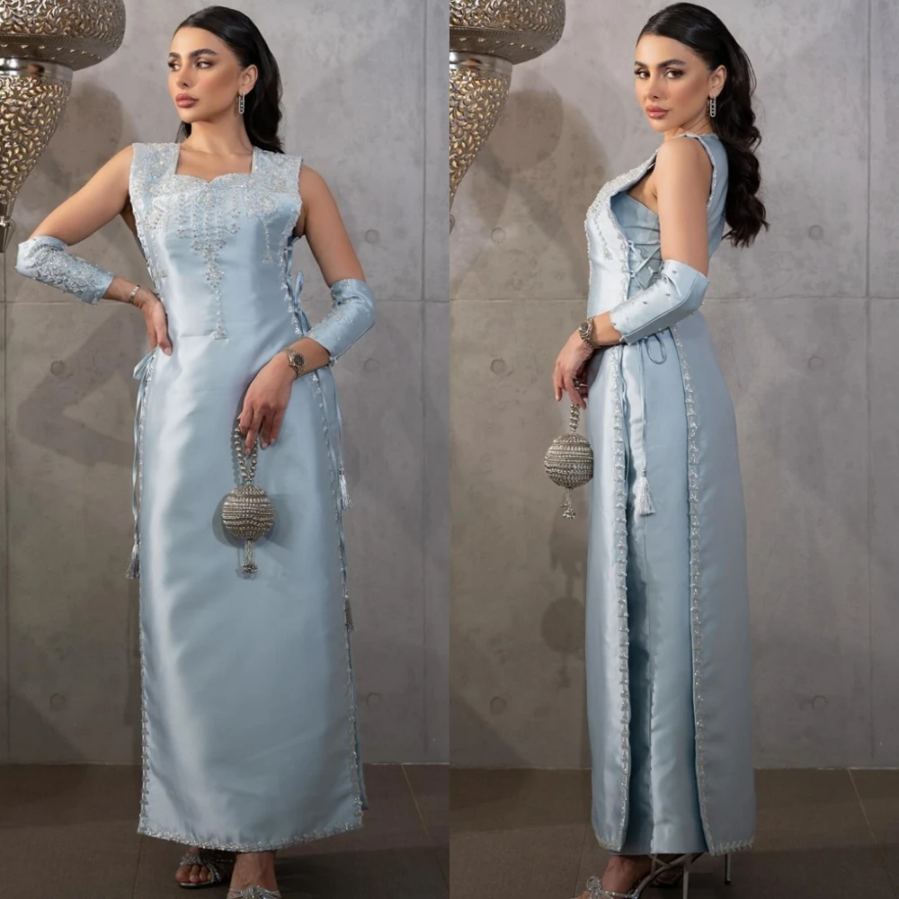 

Customized O-Neck Satin Straight Evening Dress Sparkly Beading Party Dresses Delicate Crystal Special Occasion Gowns