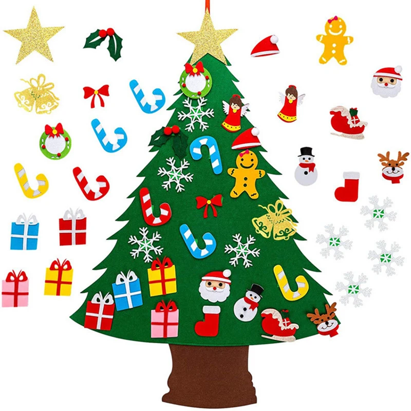 Baby Montessori Toy 32pcs DIY Felt Christmas Tree Toddlers Busy Board Xmas Tree Gift for Boy Girl Door Wall Ornament Decorations