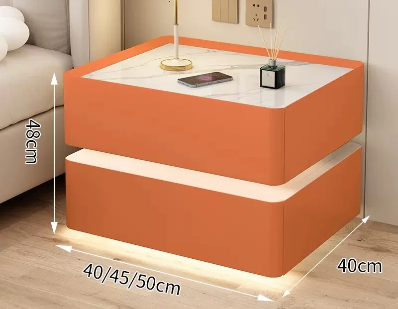 Modern Style Solid Wood Bedside Table with Wireless Charging Smart 2 Drawers Bedroom Nightstands with Lock 40cm image 3