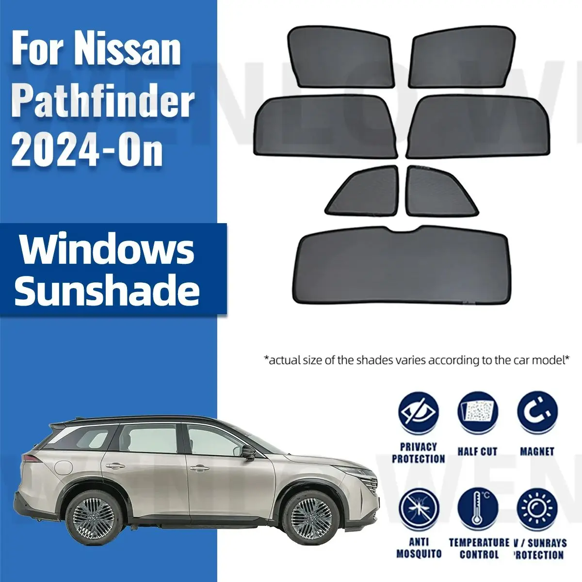 

For Nissan 2024 Pathfinder Car Sunshade Shield Magnetic Front Windshield Frame Curtain Rear Side Window Sun Shades Visor