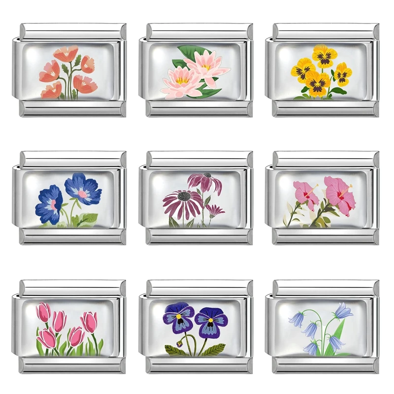 جديد المرأة الملونة الزهور ارتفع السحلية عباد الشمس توليب الإيطالية سحر الروابط صالح 9 مللي متر سوار الفولاذ المقاوم للصدأ DIY بها بنفسك صنع المجوهرات