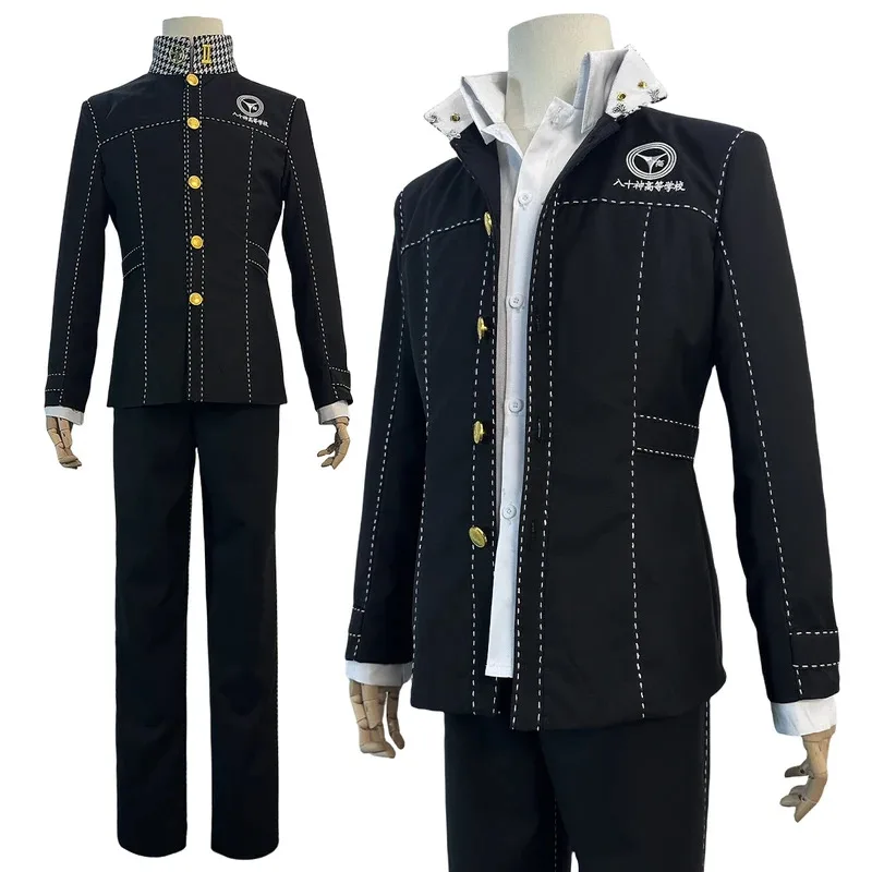 HOLOUN P4 juego Yu Narukami Cosplay disfraz peluca uniforme escolar bordado cuello a cuadros traje pantalones camisa blanca uso diario
