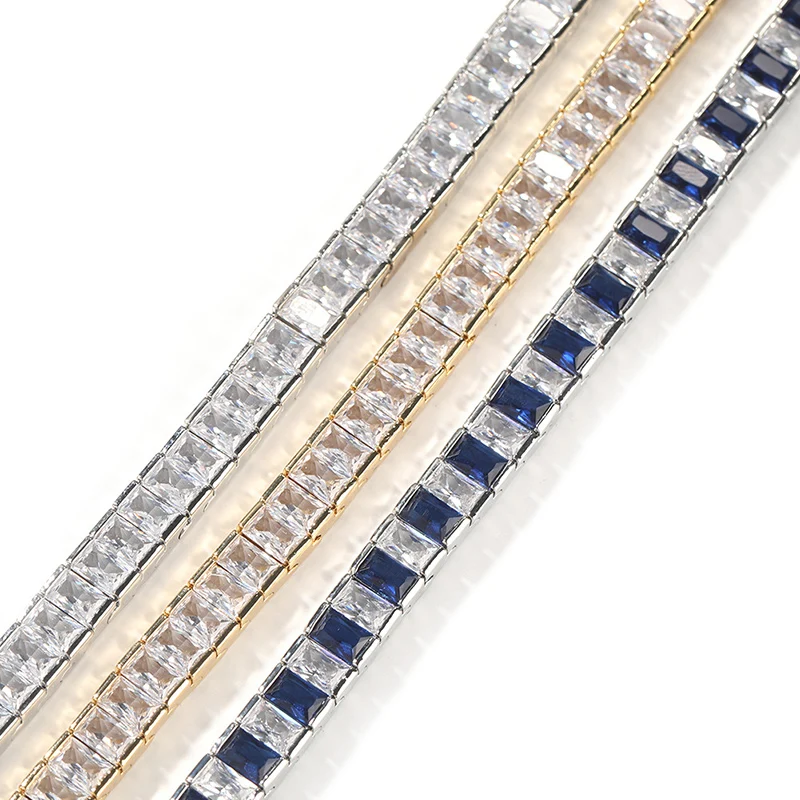 

Hip Hop 8mm Square CZ Stone Paved Bling Iced Out Tennis Link Chain Bracelets for MenRapper Jewelry Gold Silver Color Gift