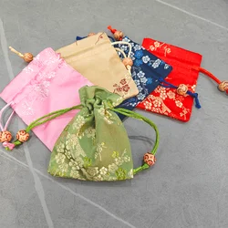 5/10Pcs Flower Embroidery Jewelry Bag Wedding Gift Bags Traditional Brocade Drawstring Storage Pouches Chinese style Package