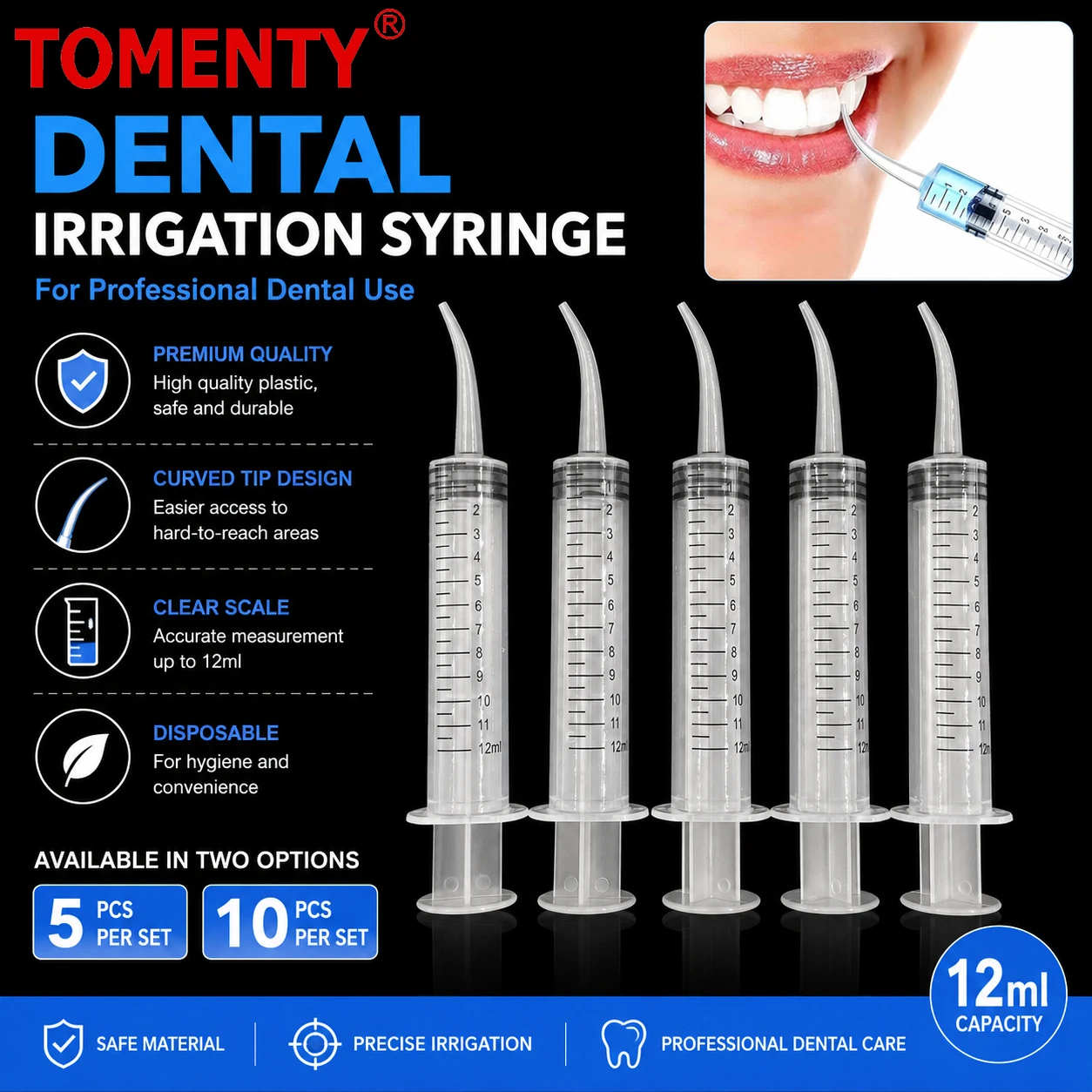5Pcs/10Pcs Dental Disposable Irrigation Syringe with Curved Tip for Dentist Use Dental Consumable Material Oral Cleaning Kit