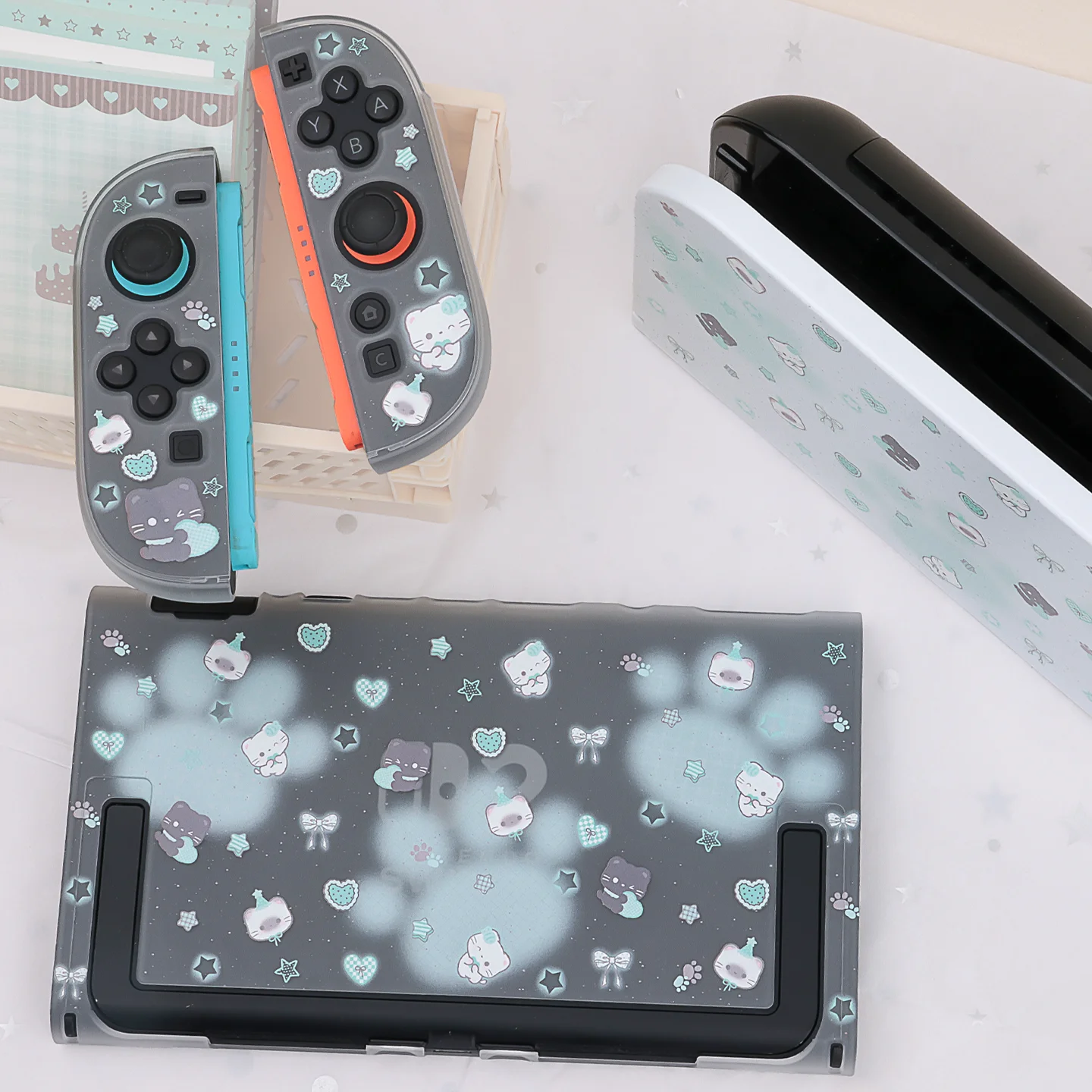 Protective Case For Switch 2 Cute Mint Star Cat Semitransparent Hard Cover For New Ns 2 Game Console Joy Con Controller In Stock - view 5