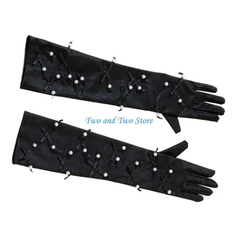 HX6F سيدة العروض المرحلة الخرز قفازات النادي الليلي قفازات الكوع الطرف العروض المرحلة قفازات قفازات فستان السهرة #4