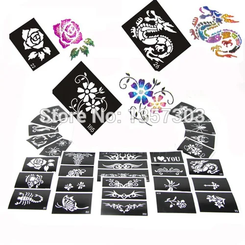 10/20/50PCS Mixed Design Tattoo Stencils for Body Painting Airbrush Glitter Template Kids Flower Butterfly Henna Tattoo Stencil