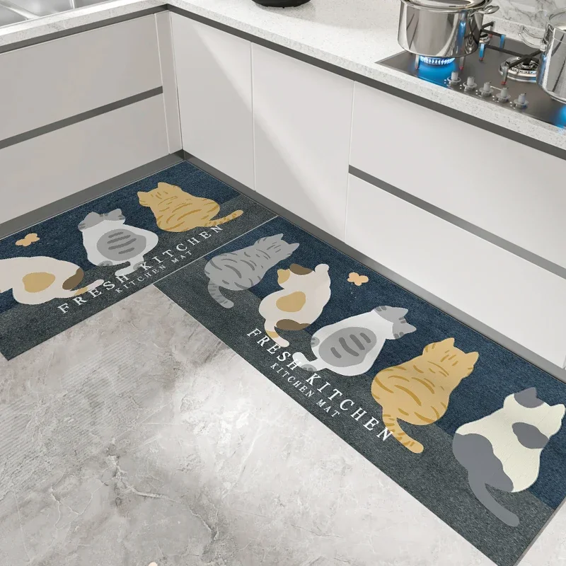 

Kitchen Carpet Absorbent Floor Mats Home Cartoon Cat Rug Bathroom Non-slip Quick Drying Diatom Mud Mat 주방 카펫 Alfombra De Cocina