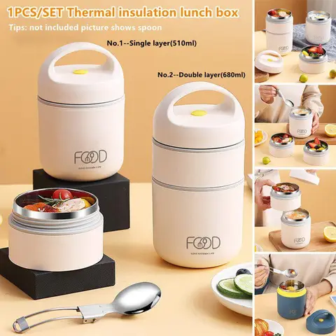 1PCS Stainless Steel Thermal Insulation Lunch Box Soup Food Warmer Bento Boxes