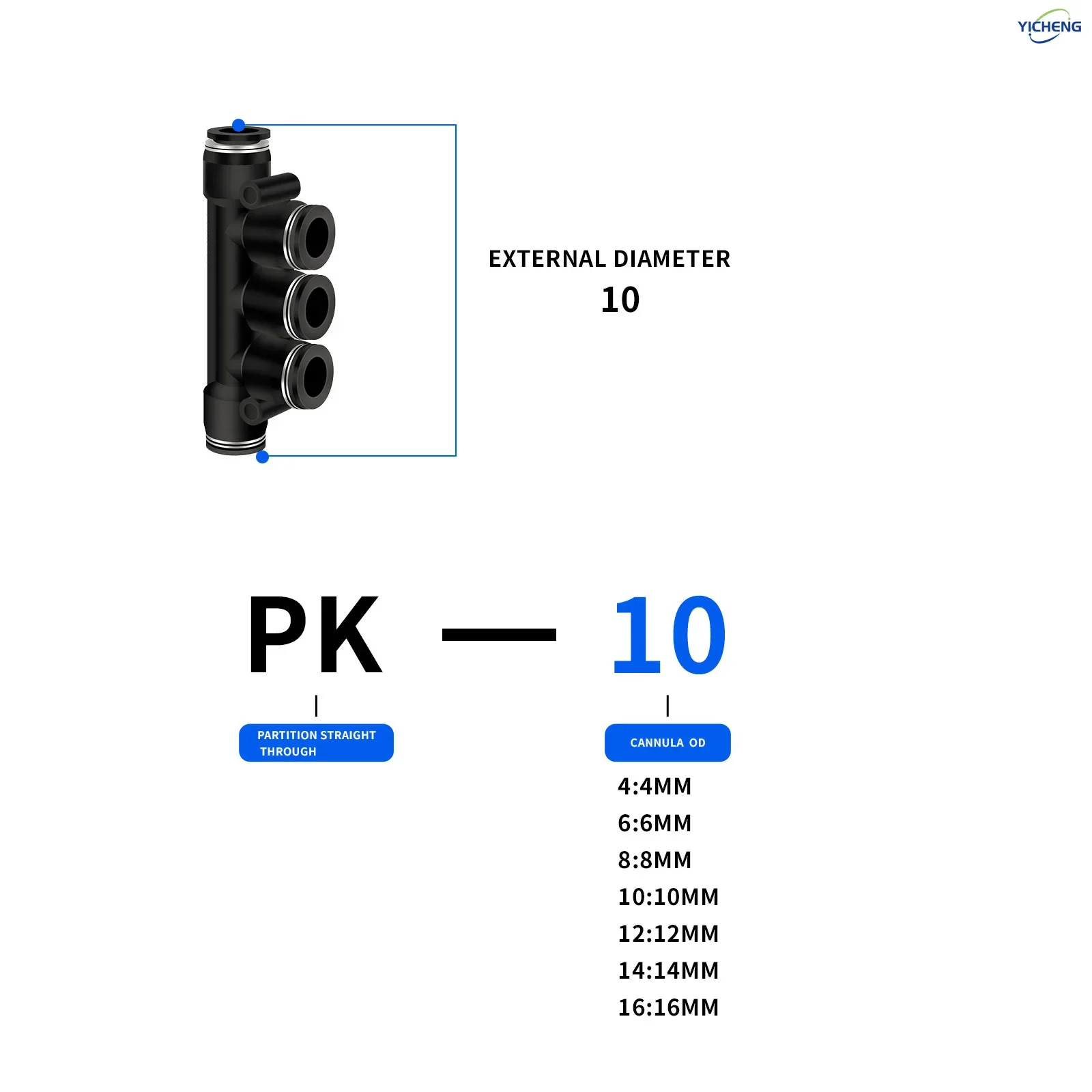 Yicheng conector de mangueira pneumática multicanal 10mm tubo od push para conectar tubo acessórios rápidos push lock (pacote com 10)