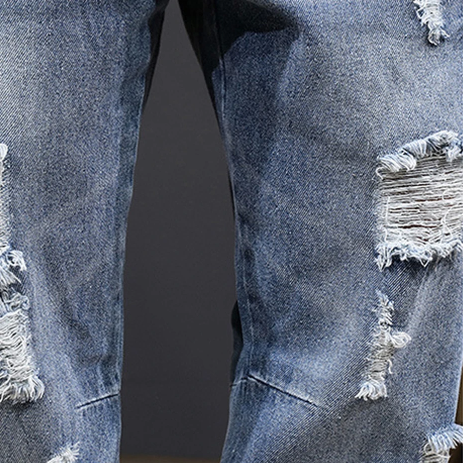Fashion Streetwear Ripped Jeans Men Jogger Pants Plus Size 8XL Denim Pants Male Stretch Waist Jeans Big Size 8XL