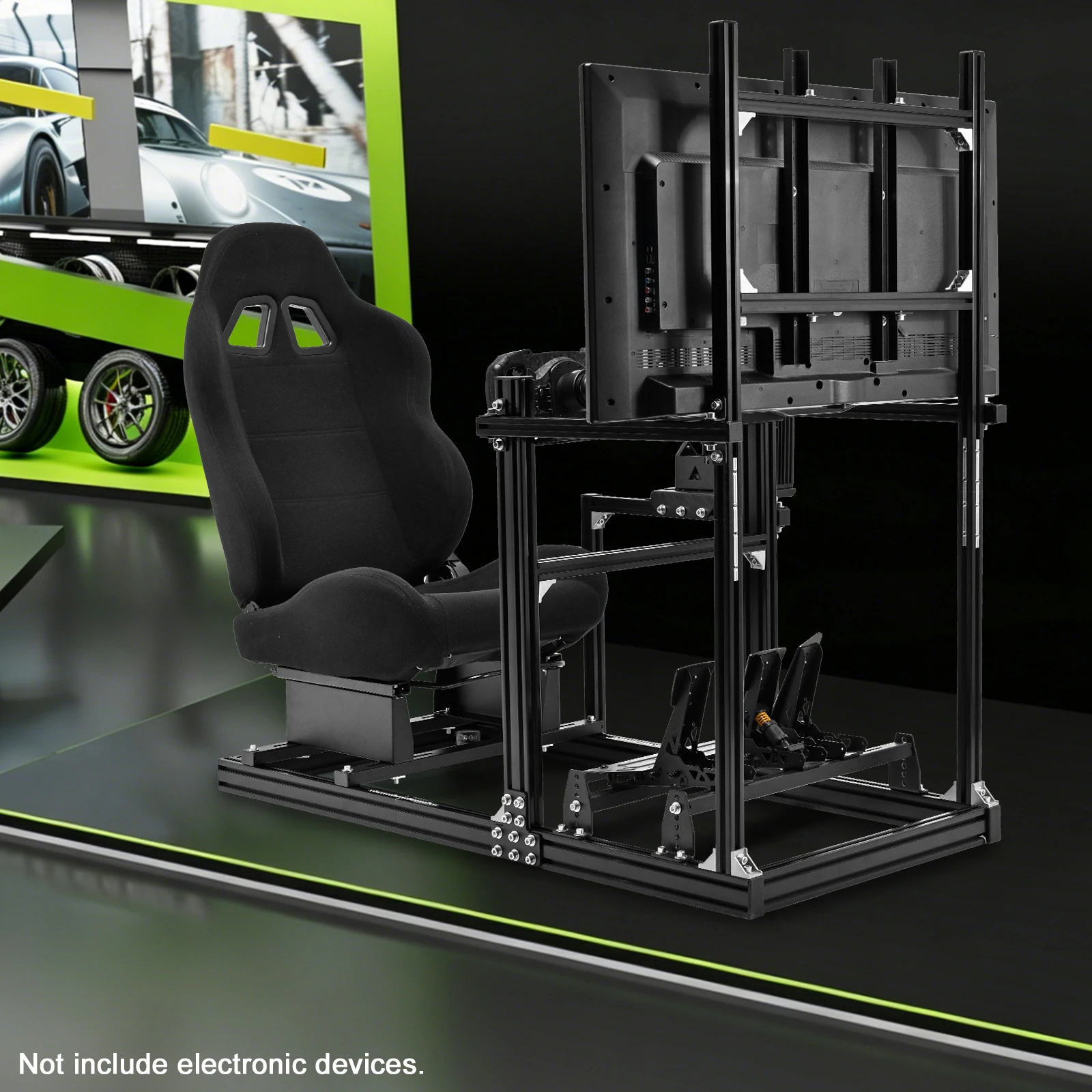 Cabina de Simulación de Carreras Minneer 3060&3030 con Perfil de Aluminio, Soporte para Monitor y Asiento con Ajuste de Altura, Compatible con Motores Direct Drive Logitech/Thrustmaster/Fanatec, No Incluye Volante, Pedales, Freno de Mano ni Monitores