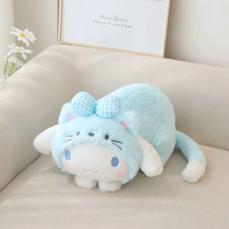 Cute Cartoon MyMelody Kuromi Cinnamoroll Lying Plush Doll Car Pillow Rag Doll Back Pillow Tissue Box