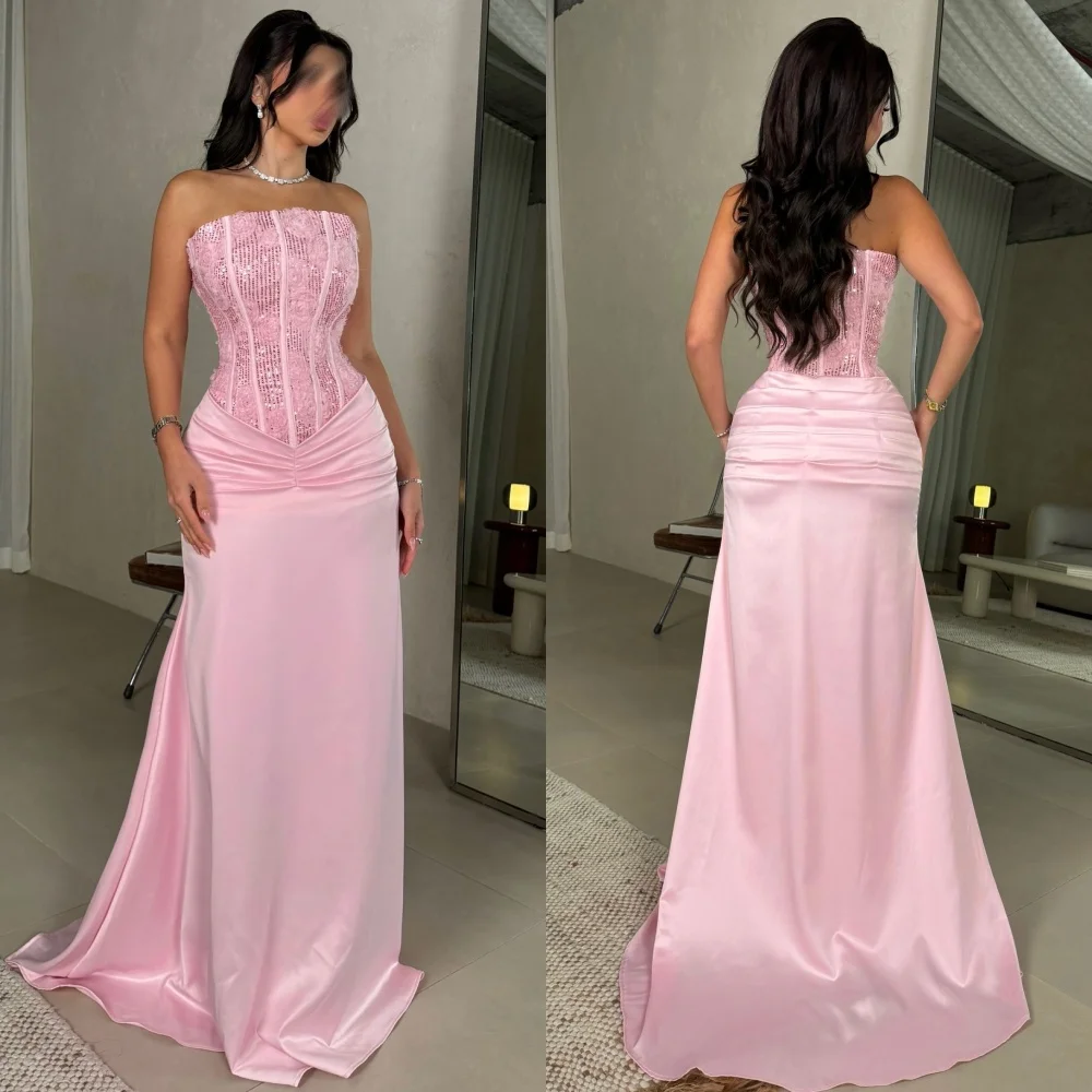 Abiti lunghi senza spalline dritti con fiori fatti a mano con paillettes formali eleganti personalizzati Abiti per occasioni su misura intricati