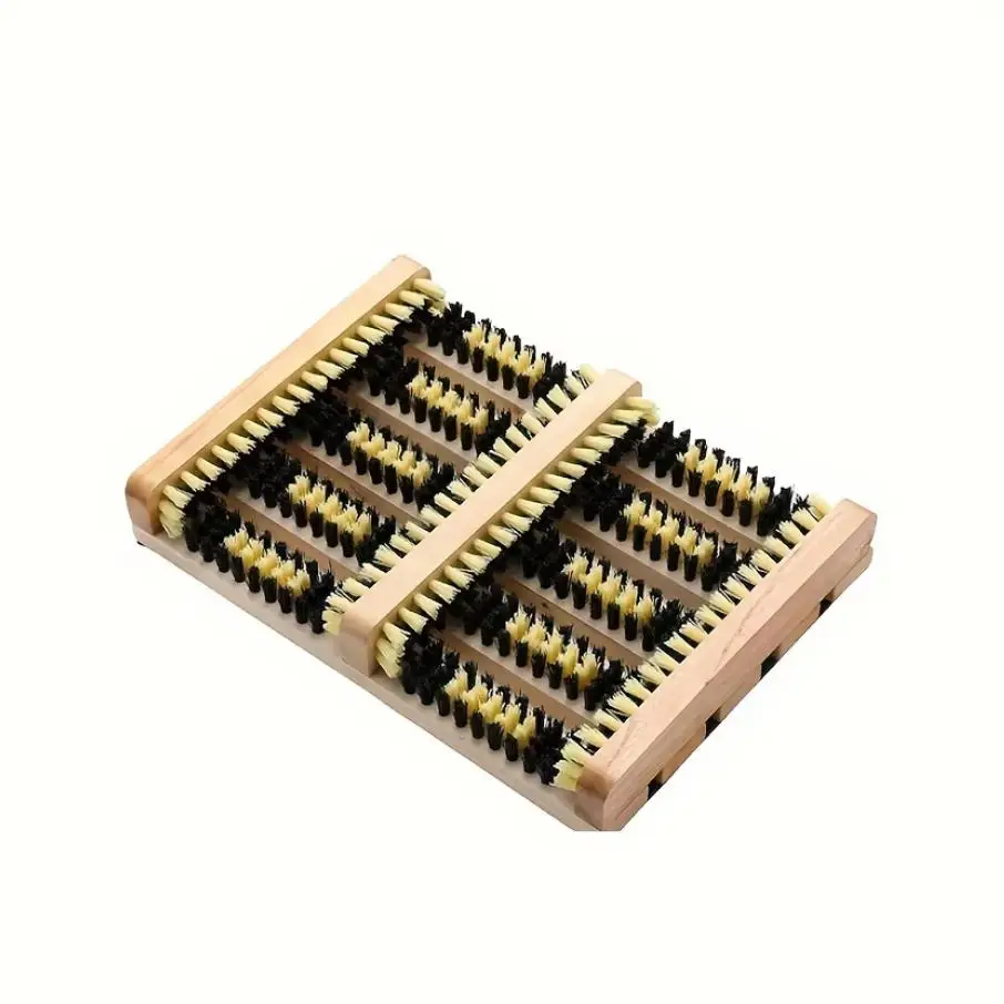 1個入り木製ブーツスクラッパー、屋外用頑丈靴ブラシクリーナー（泥だらけのブーツ用）、デュアルブリッスル玄関靴クリーナーシステム