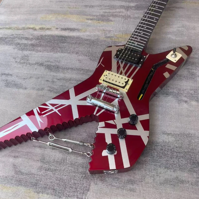 Wine Red Jagged V Shape Electric Guitar Dual Passive Humbuckers Chrome Hardware Hard Rock Guitar Free Delivery