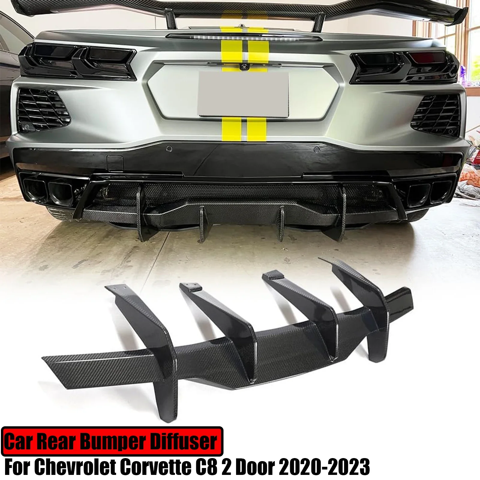 Car Rear Bumper Lip For Chevrolet Corvette C8 2 Door 2020-2023 Z51 StingrayShark Fin Diffuser Bodykit Spoiler Splitter 2022 2021