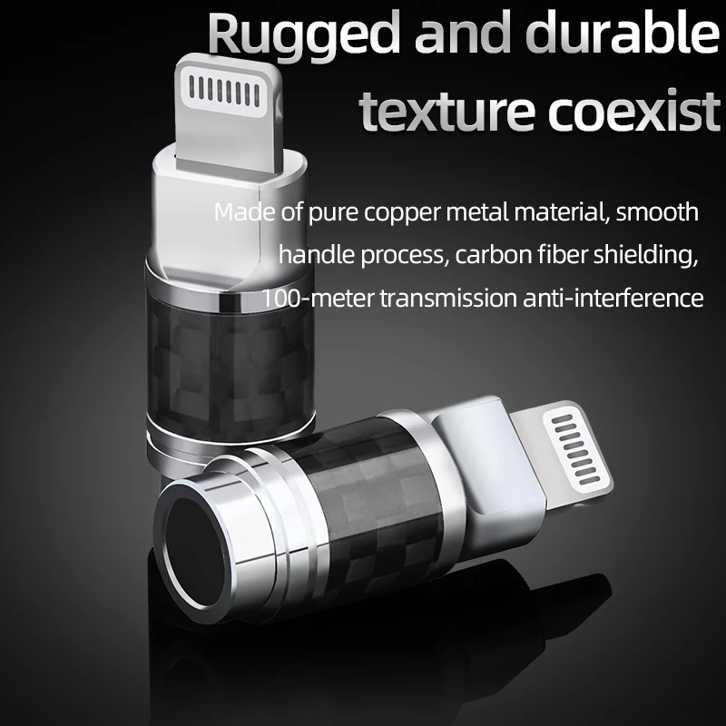 ATAUDIO HiFi Lightning Connector Spina in rame puro di fascia alta con anello esterno in fibra di carbonio per cavo audio per auricolari fai-da-te