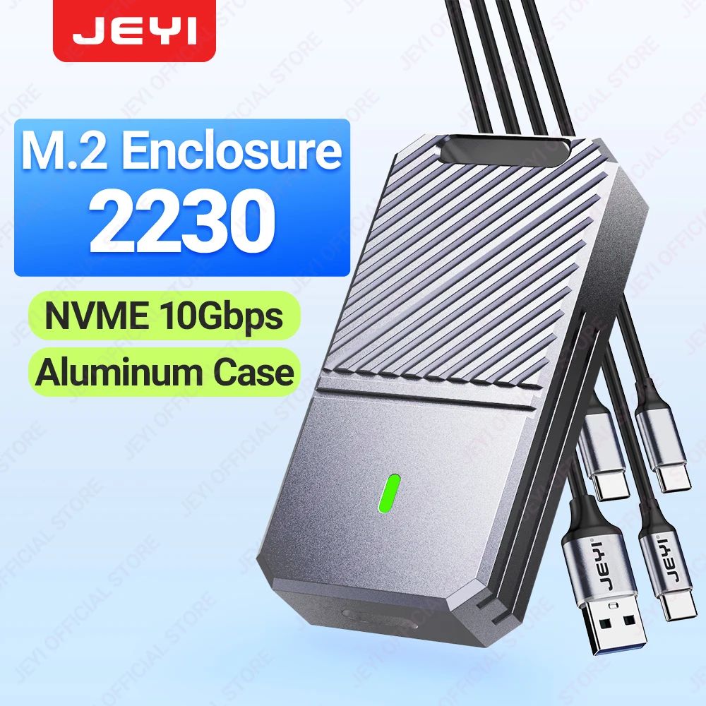 JEYI 2230 NVMe SSD Enclosure, PCIe USB3.2 10Gbps Aluminum M.2 Case Portable External Solid State Disk Box Supports UASP TRIM