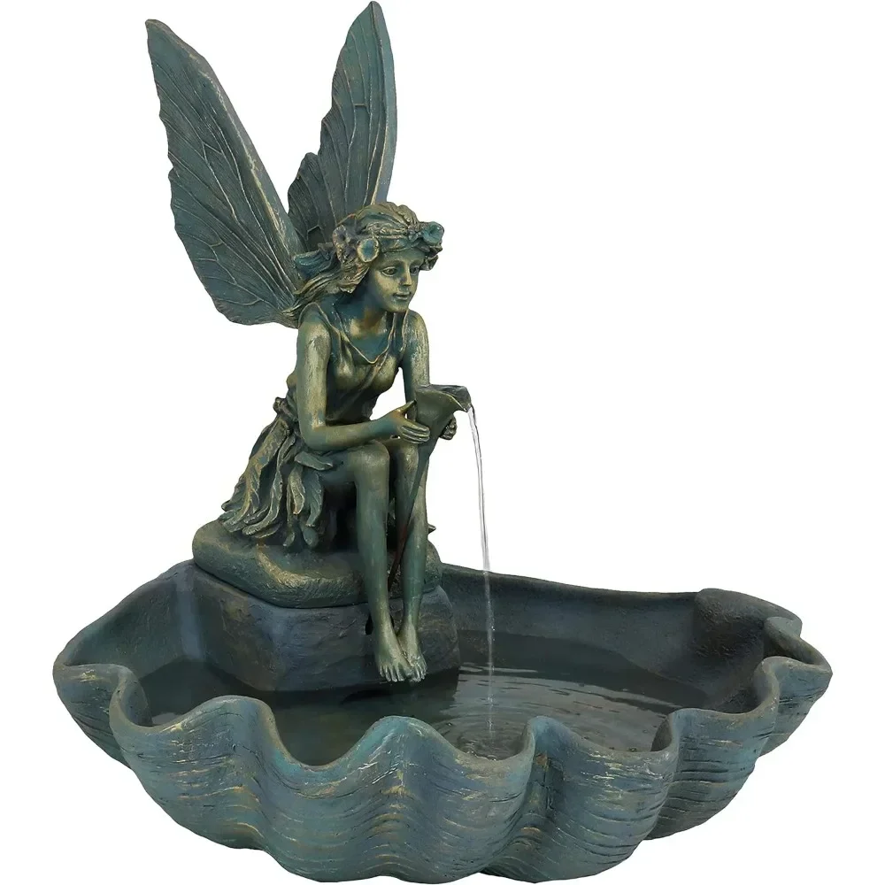 Durable resin fountain  30-Inch H Fairy Shell Outdoor Water Fountain - Waterfall Feature for The Patio, Lawn, or Yard - Bronze