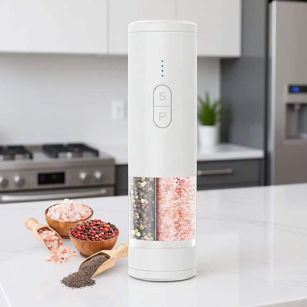 

Автоматические мельницы для соли и перца с USB-зарядкой, индикатором заряда батареи, LED-подсветкой и регулировкой степени помола (белые)