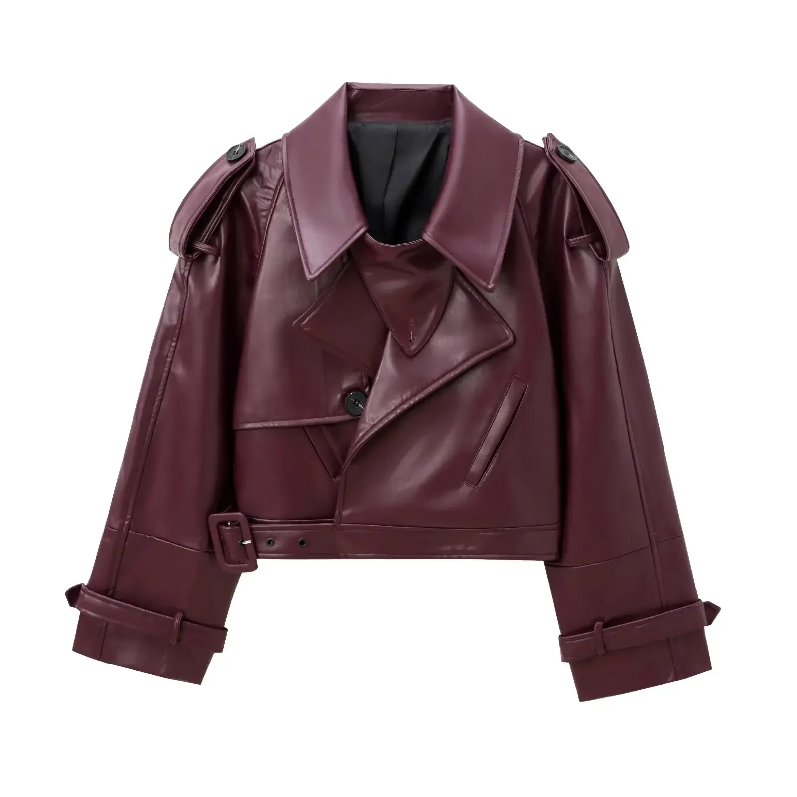 New Faux Leather Bomber Jackets for Women Fashion Cropped Jacket Woman Streetwear Outerwears Long Sleeve Jacket Women Coats