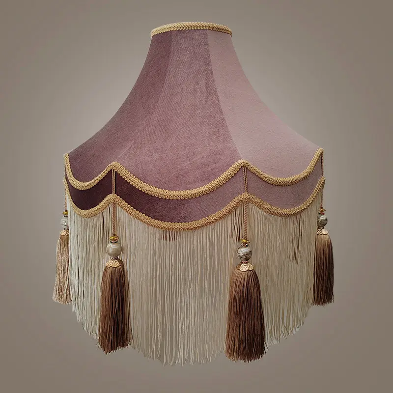 Fuqi new French pastoral dark taro-colored velvet fringed pendant floor lampshade bedroom study decorative cover