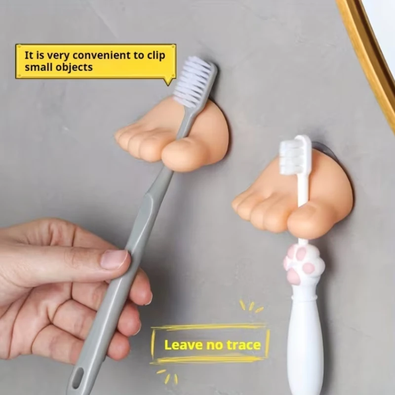 

2 шт., держатель для зубных щеток на присоске с рисунком маленьких ножек, забавная полка для хранения без перфорации в ванной комнате, держатель для детских зубных щеток